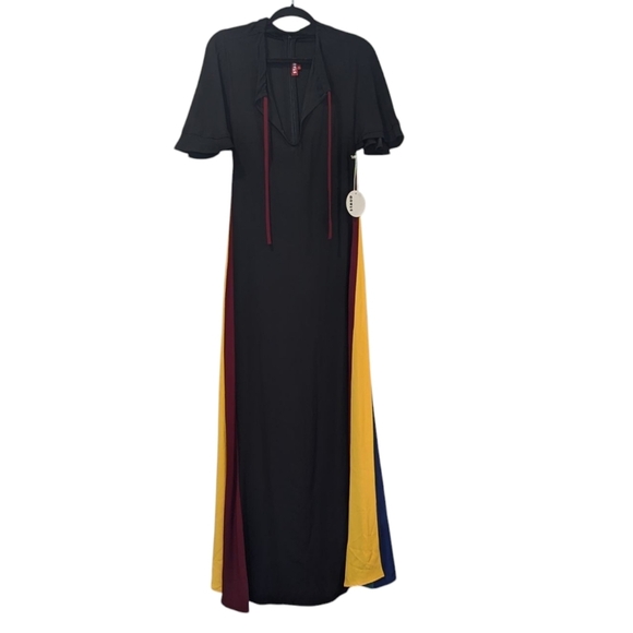 NWT Staud Victorian Vintage Black Rainbow Detail Maxi Dress Size 0 - Picture 6 of 10